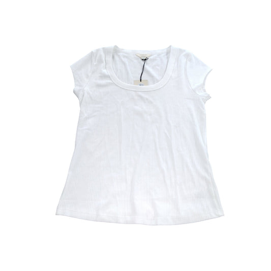 River Island White Ribbed T-Shirt UK 16 Women's Short Sleeve Scoop Neck