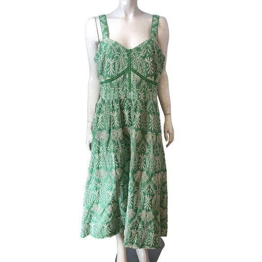 Love And Roses Green Embroidered Dress UK16 Women's Summer Cotton Floral