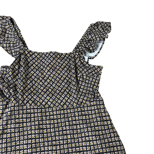 Boden Floral Midi Dress Size 12 Women's Ruffle Strap Black Yellow White Pattern