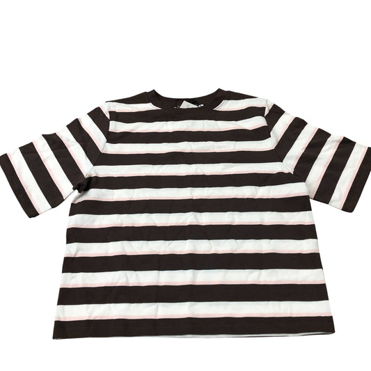 Striped Tee Top Women's Brown White Cotton Casual Small
