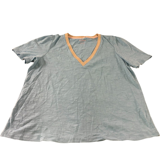 Boden Blue Metallic Trim V Neck T-Shirt - Size 12