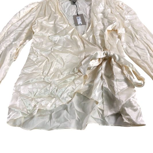 River Island Wrap Top UK12 Women's Long Sleeve Satin Cream Blouse