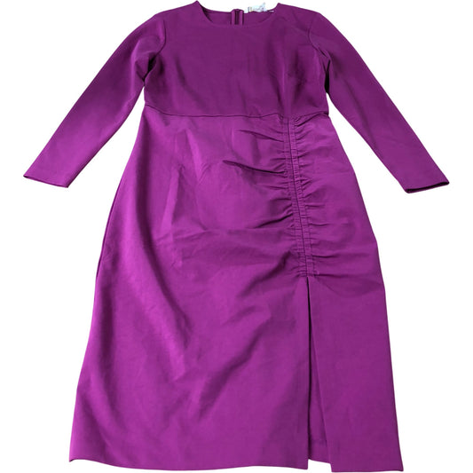 Long Sleeve Dress Women's Ruched Detail Purple Cotton Blend UK12