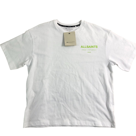 AllSaints White T-Shirt 10-11 Years Boys Lime Logo Cotton Short Sleeve Top