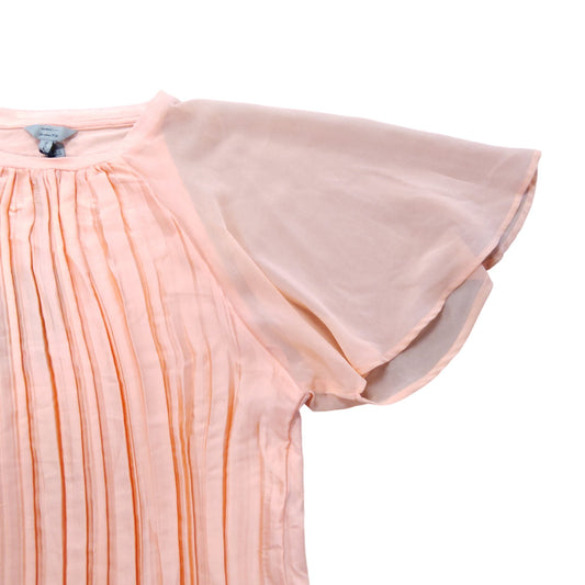 Pleated Chiffon Blouse Women's Size Small Flowy Short Sleeve Peach Top