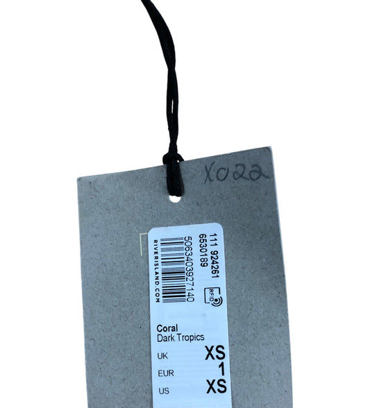 River Island Coral Dark Tropics Tank Top XS Women's Crochet Knit Sleeveless