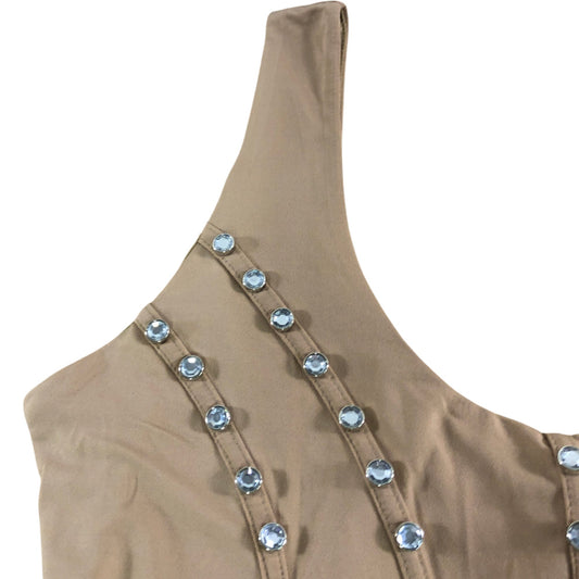 River Island Women's Bodysuit UK M Beige with Rhinestone Detail