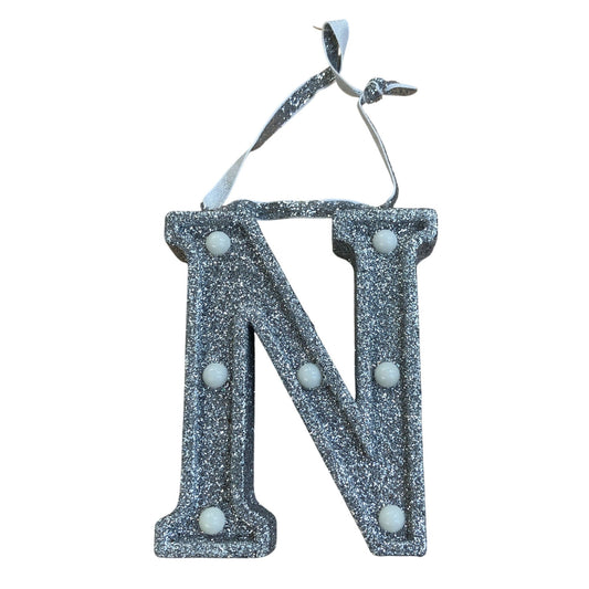 Light Up Silver Glitter Christmas Tree Decoration Letter 'N'