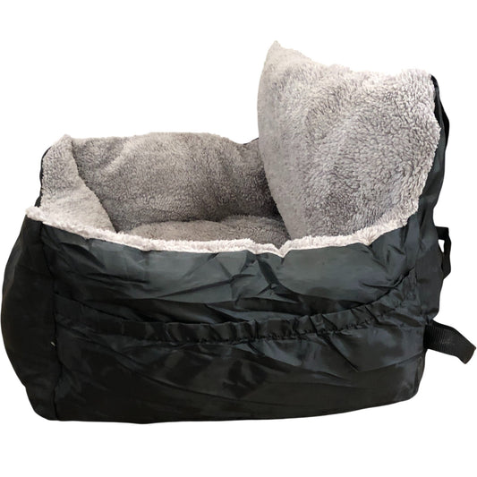 Car Safe Dog Bed Plush Comfort Cushioned Backrest Black/Grey 14"x14"