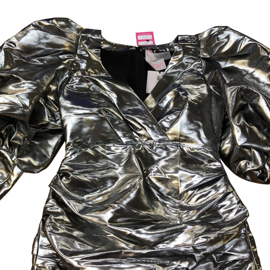 River Island Metallic Puff Sleeve Mini Dress UK Size 12 Shiny Evening Wear