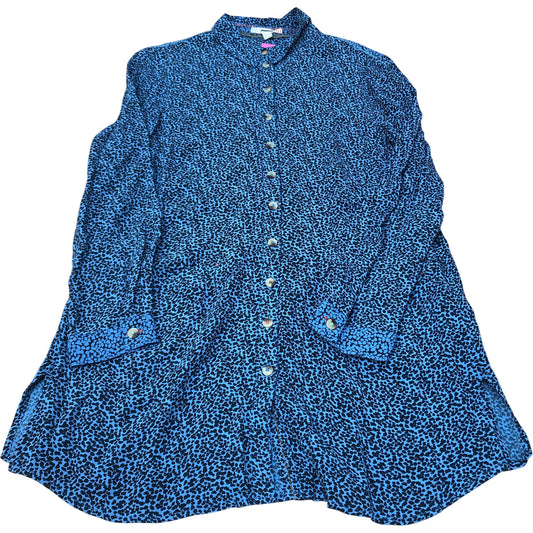 Blue Animal Print Long Sleeve Shirt Women's 100% Viscose Size 12