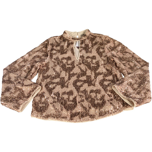 River Island Women's Sequin Blouse UK12 Party Top Long Sleeve Blush Pink