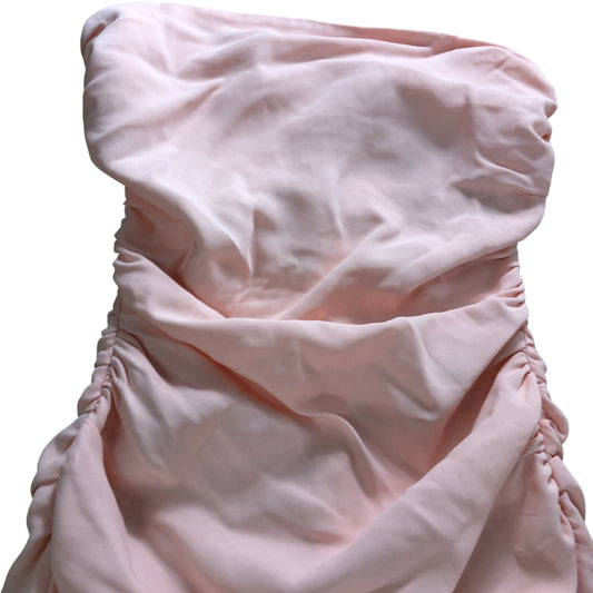 Pink Ruched Strapless Midi Bodycon Dress - Size 12