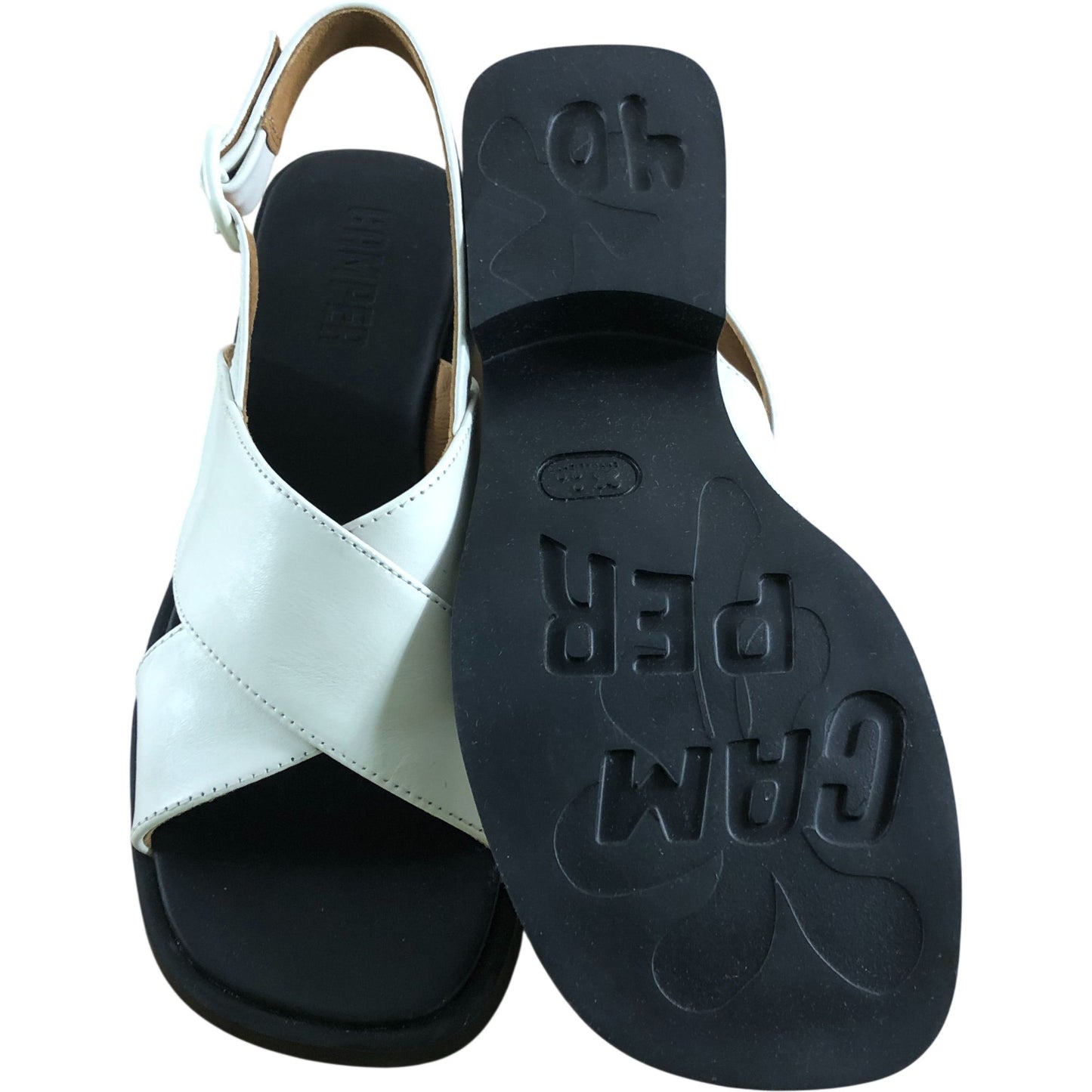Camper Dana UK7 Women's White Leather Slingback Sandals