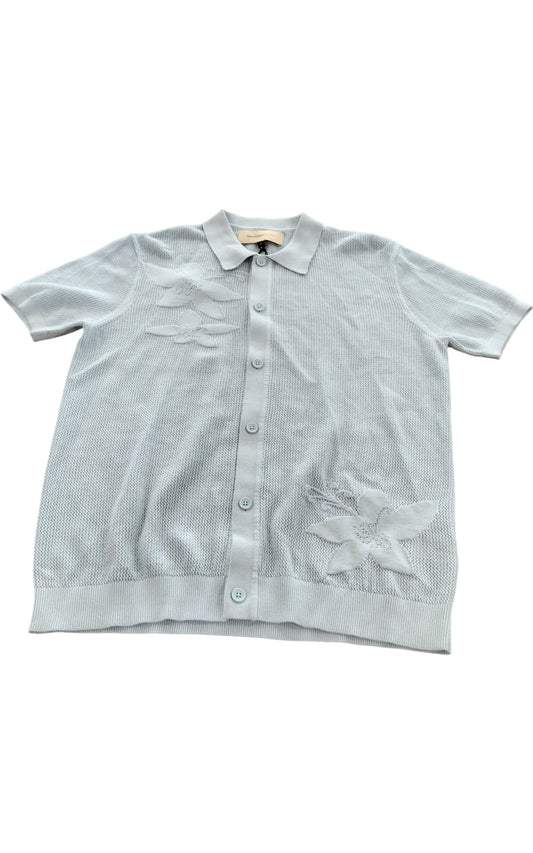 River Island Short Sleeve Cardigan UK Medium Light Grey Floral Knit