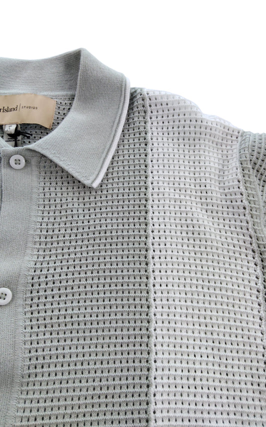 River Island Light Grey Knitted Polo Shirt Size Large Men's Short Sleeve Casual