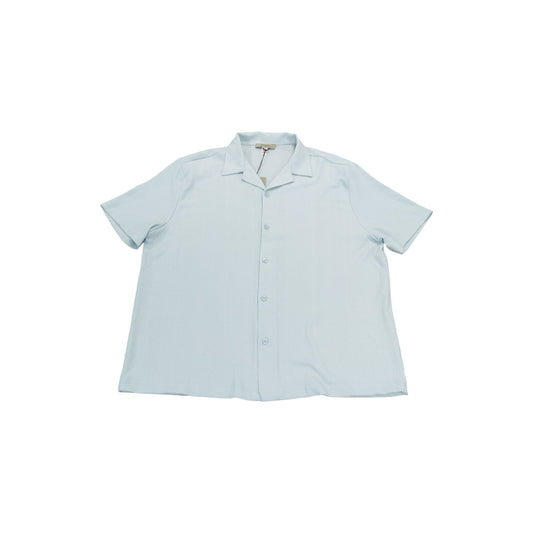 River Island Men's Short Sleeve Casual Shirt UK XL Light Blue Ribbed Cotton