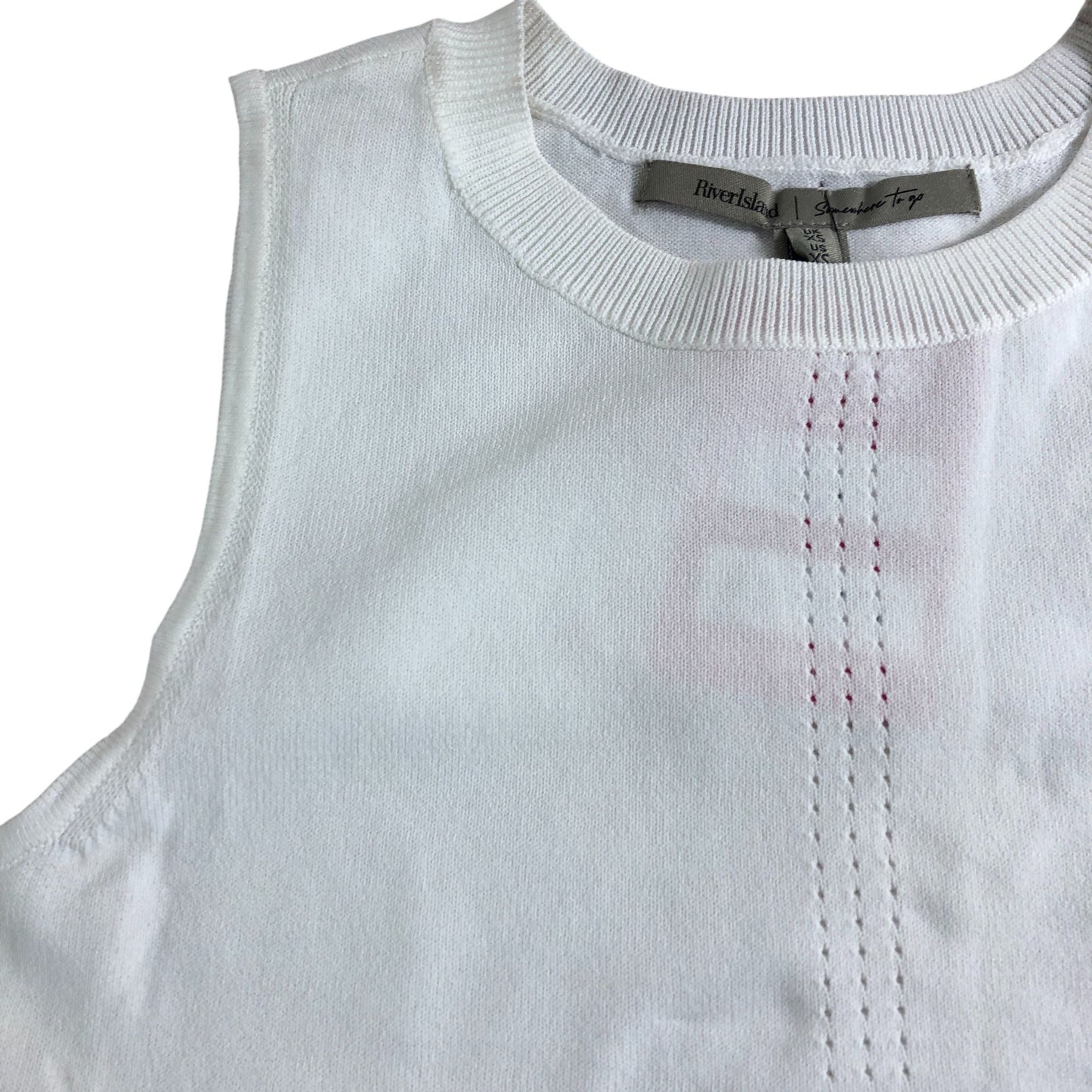 River Island Women's Sleeveless Top UK XS White Floral Lace Hem