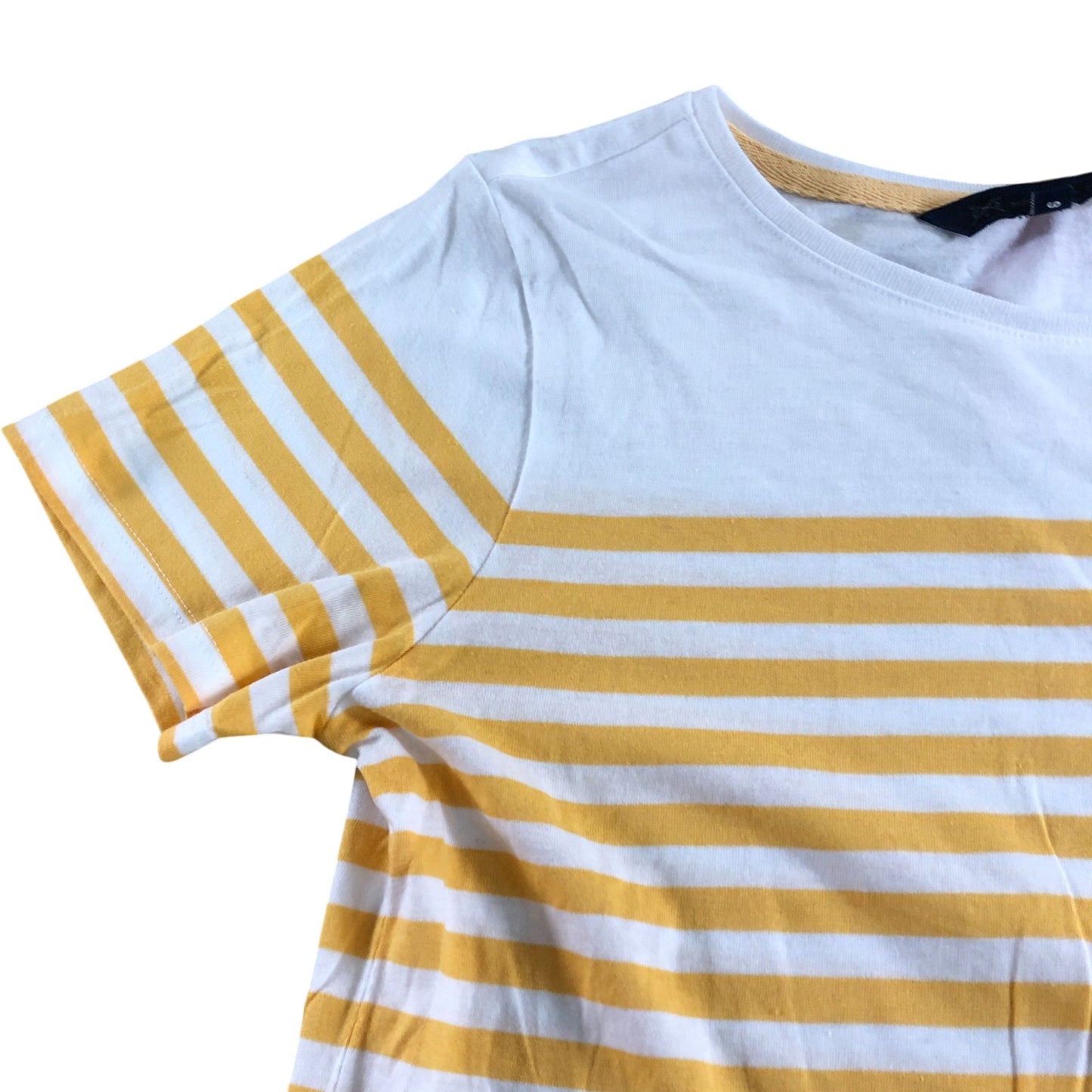 Crew Clothing Company Striped T-Shirt Size 6 Women's Yellow White Cotton