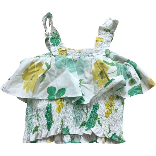 Zara Girls Floral Crop Top 6-7 Years Green Yellow Floral Print Cotton Ruffle