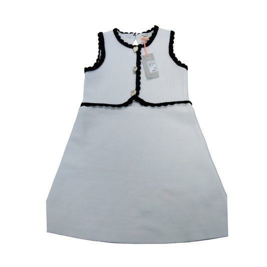 River Island Mini Girls Dress UK2-3 Years White Black Trim Ribbed Design