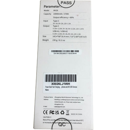 Doubc MV26 Power Bank 10000Mah Fast Charging Portable Device Black Color