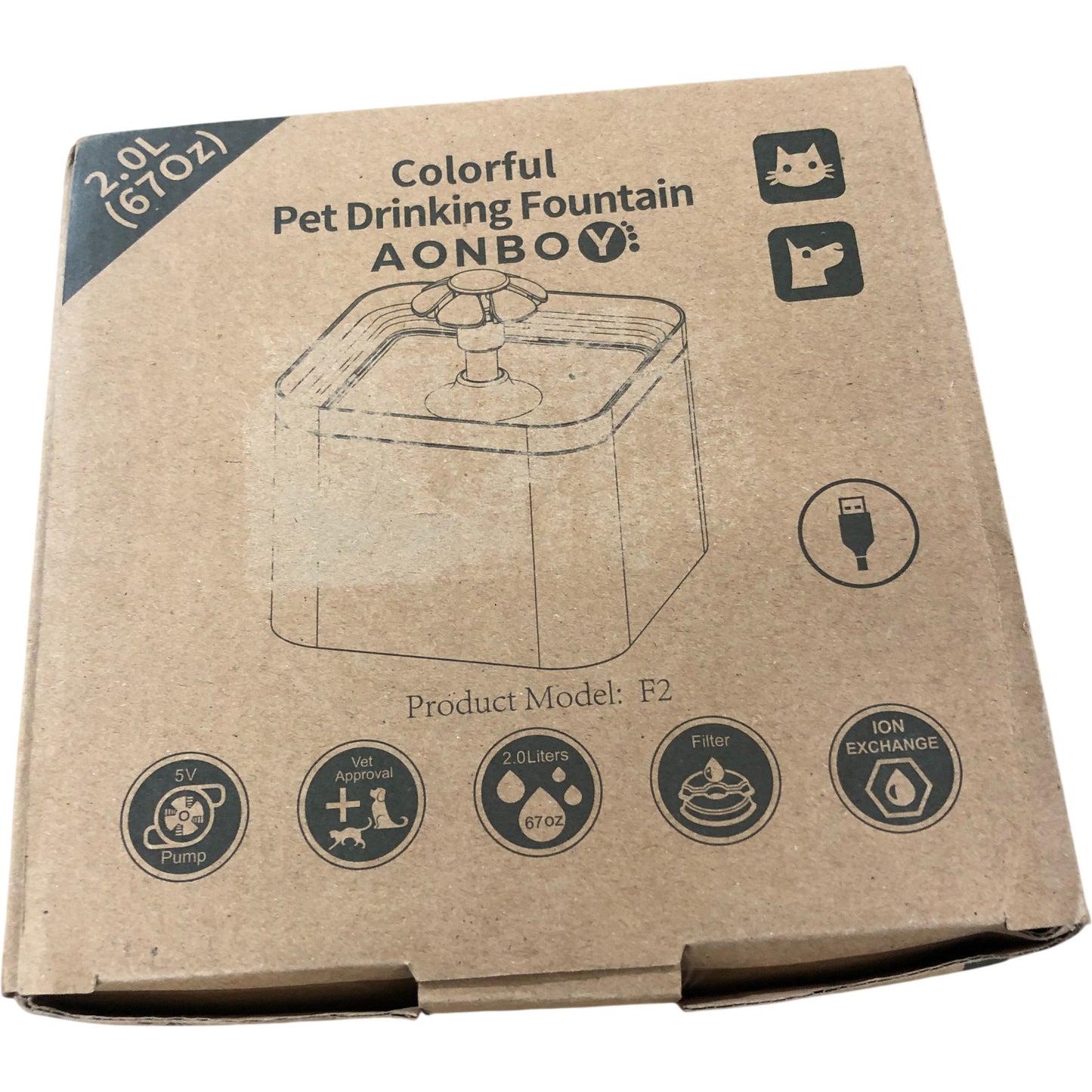 AONBOY Colourful Pet Drinking Fountain Model F2 2L Quiet Water Dispenser