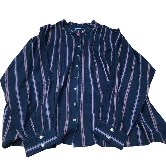 Striped Long Sleeve Shirt Women's Casual Cotton Navy Pink