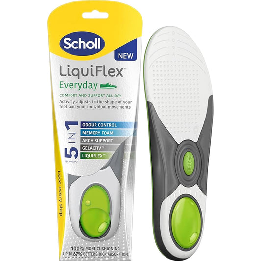 Scholl LiquiFlex Everyday Insoles Size L 8-12 Memory Foam Support Odour Control