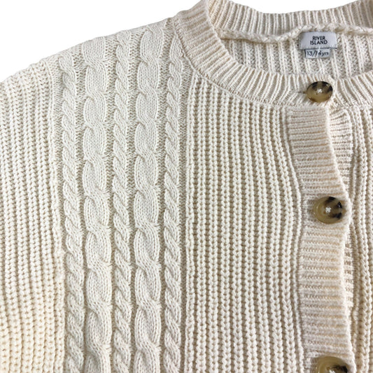 River Island Chunky Knit Cardigan Shirt UK 13-14 Years Cream Cable Knit