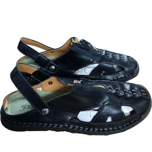 Stylish Black Sandals With Zip Detail Men's Comfortable Footwear UK11