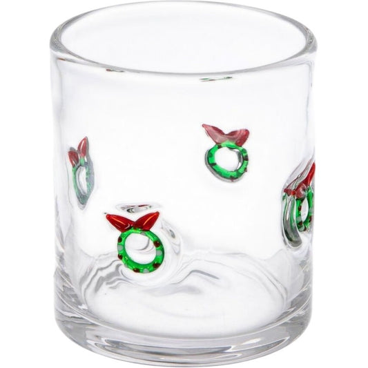 Christmas Themed Tumbler Frosted Glass Green Wreaths