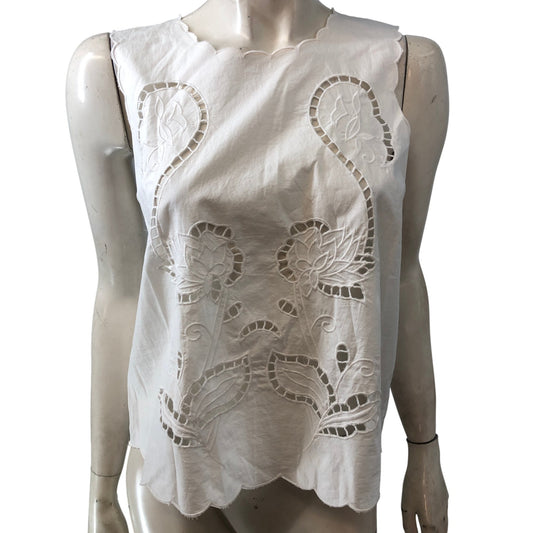 River Island White Floral Embroidered Blouse Size UK10 Women's Relaxed