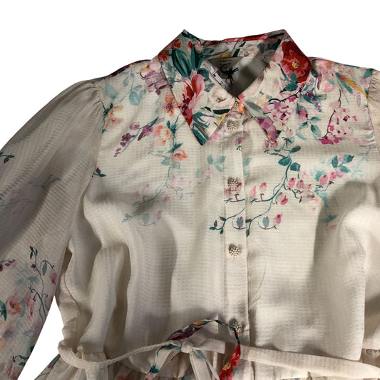 River Island Floral Dress UK12 Women's Button Up Midi Length Long Sleeves