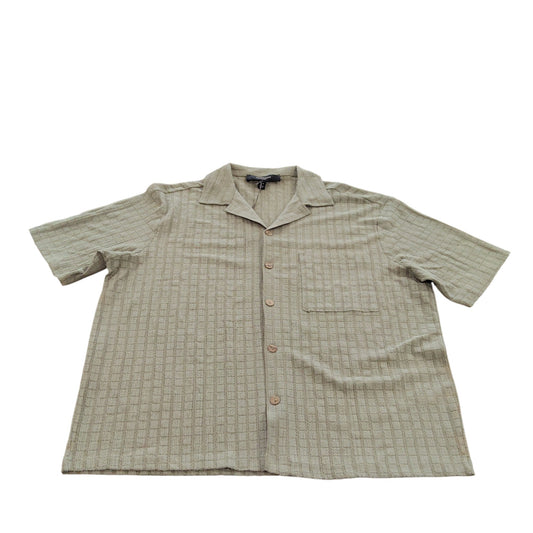 River Island Short Sleeve Shirt L Men's Casual Green Waffle Pattern Button Up