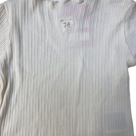 River Island Long Sleeve Ribbed Top Girls White Size 2-4 Years Stretchy Style