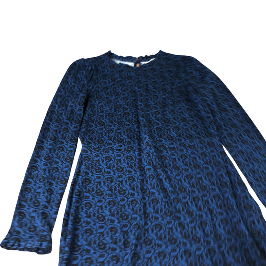 Floral Print Dress Women's Long Sleeve Blue Patterned UK12