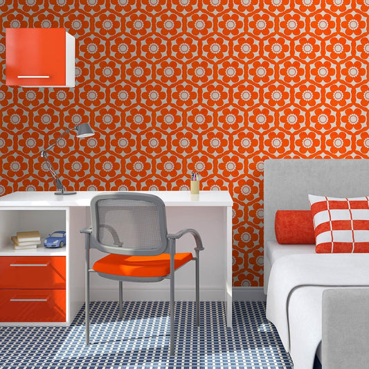 Funky Flora Tangerine Dream Wallpaper Roll 10m X 52cm Home Décor