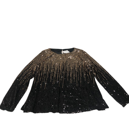 Sequin Top UK10 Women's Long Sleeve Black Gold Shimmering Party Wear