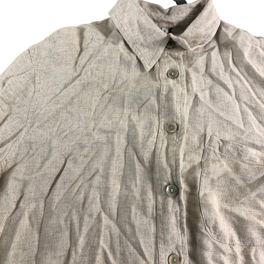 River Island Women's Size Small Cream Button Up Long Sleeve Shirt Linen Blend