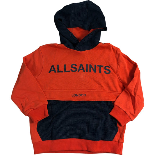 AllSaints Block Logo Hoodie Size 9-10 Years Boys Sweatshirt Orange Black