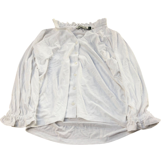Baukjen Ruffled White Blouse Size 6 Women's Button Front 95 Viscose 5 Elastane