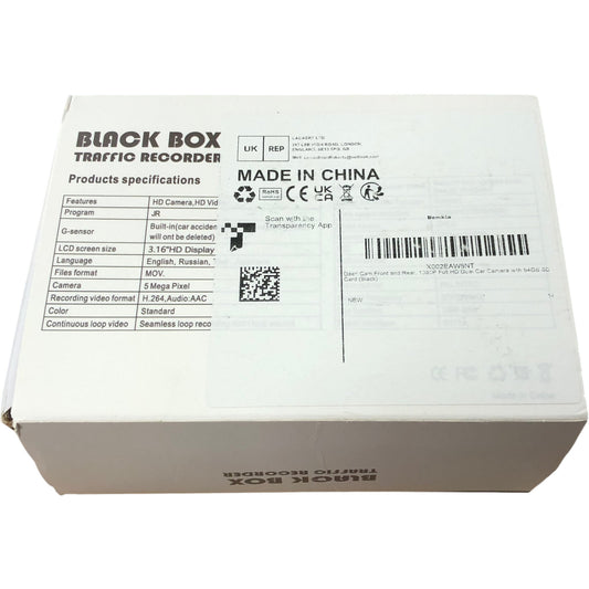 BLACK BOX Traffic Recorder Super HD 1296P Dual Dash Cam Front Rear HD