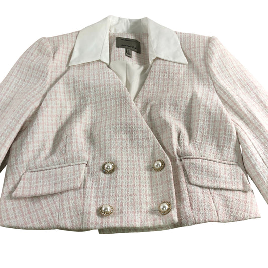 River Island Cropped Blazer Jacket UK8 Women's White Pink Tweed Double Breasted