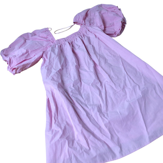 River Island Puff Sleeve Mini Dress Women's Light Pink Cotton Blend UK14