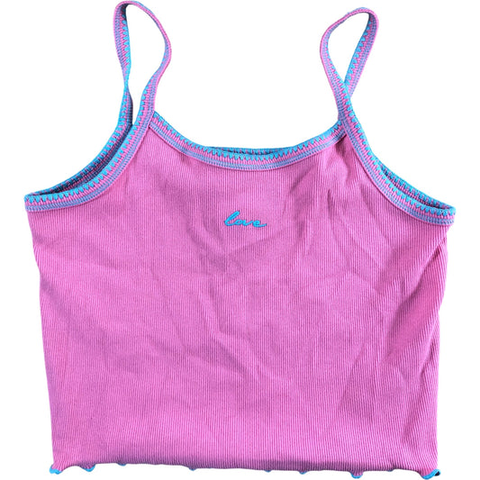 River Island Love Embroidered Ribbed Tank Top Size 11-12 Years Girls Pink Bright