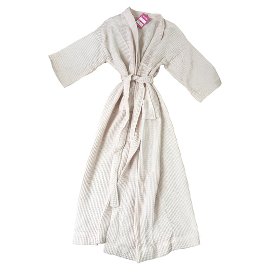 The White Company Women's Pink Waffle Texture Robe Lightweight Cropped Sleeve S