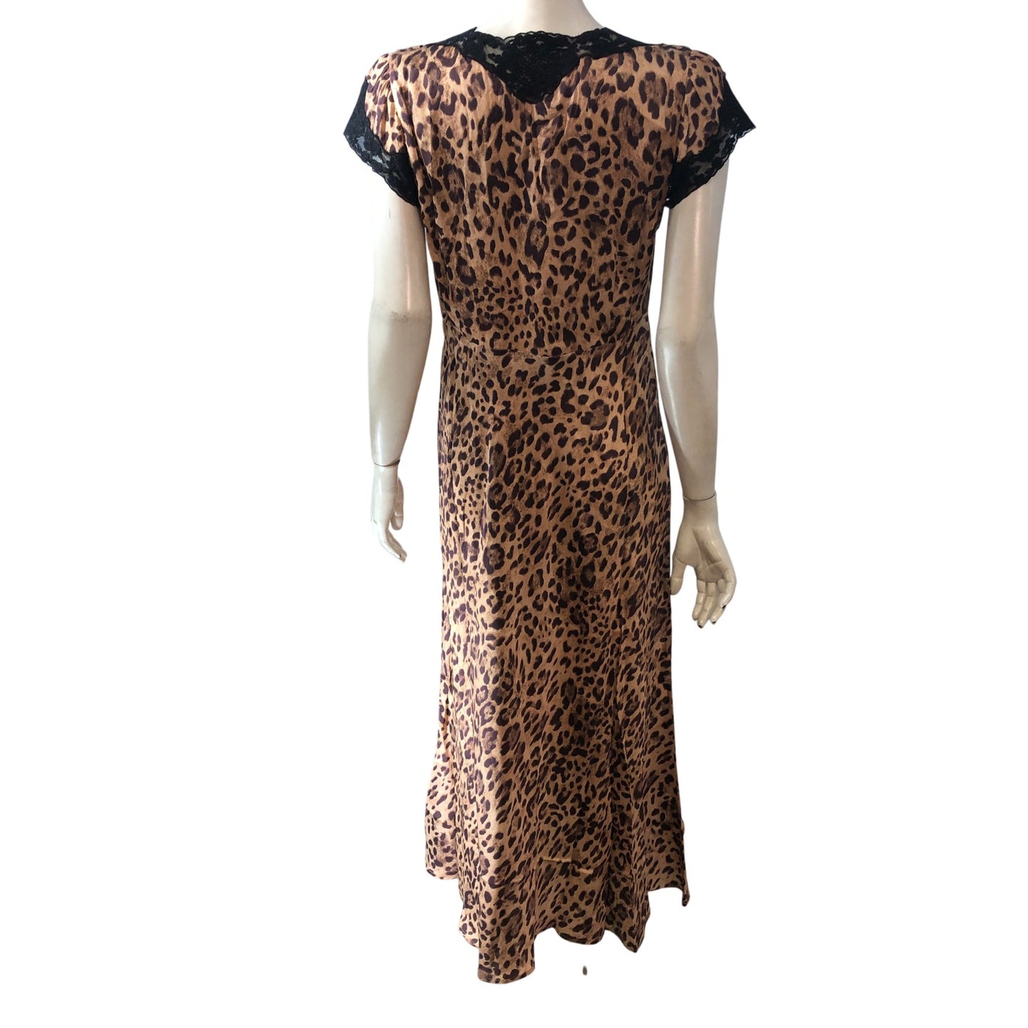 RIXO Leopard Print Maxi Dress UK12 Women's Casual Sleeveless Lace Detail