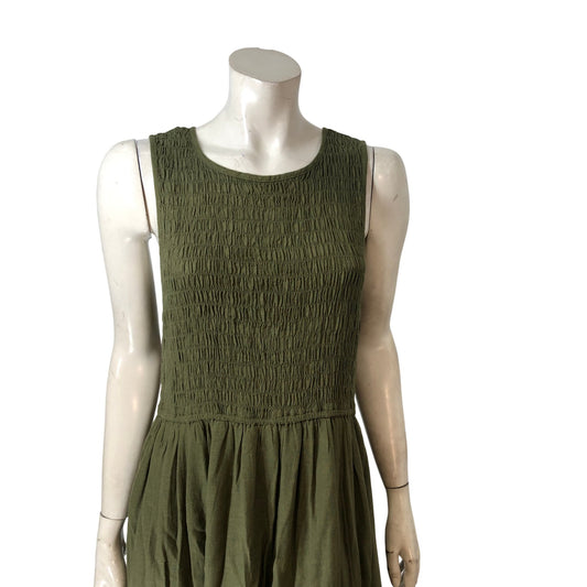RIVER ISLAND Green Maxi Dress UK16 Women's Smocked Sleeveless Lightweight