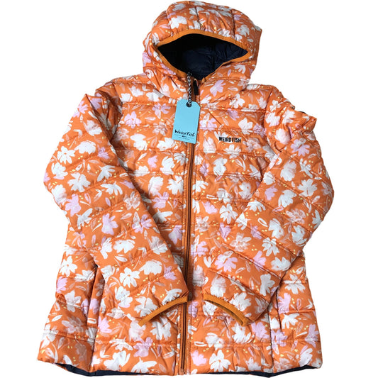 Weird Fish Malka Padded Jacket Size 10 Women's Lightweight Floral Print Orange